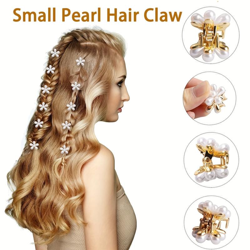 10pcs Faux Pearl Flower Hair Claw for Women