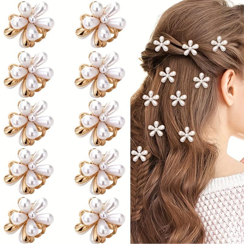 10pcs Faux Pearl Flower Hair Claw for Women