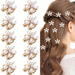 10pcs Faux Pearl Flower Hair Claw for Women