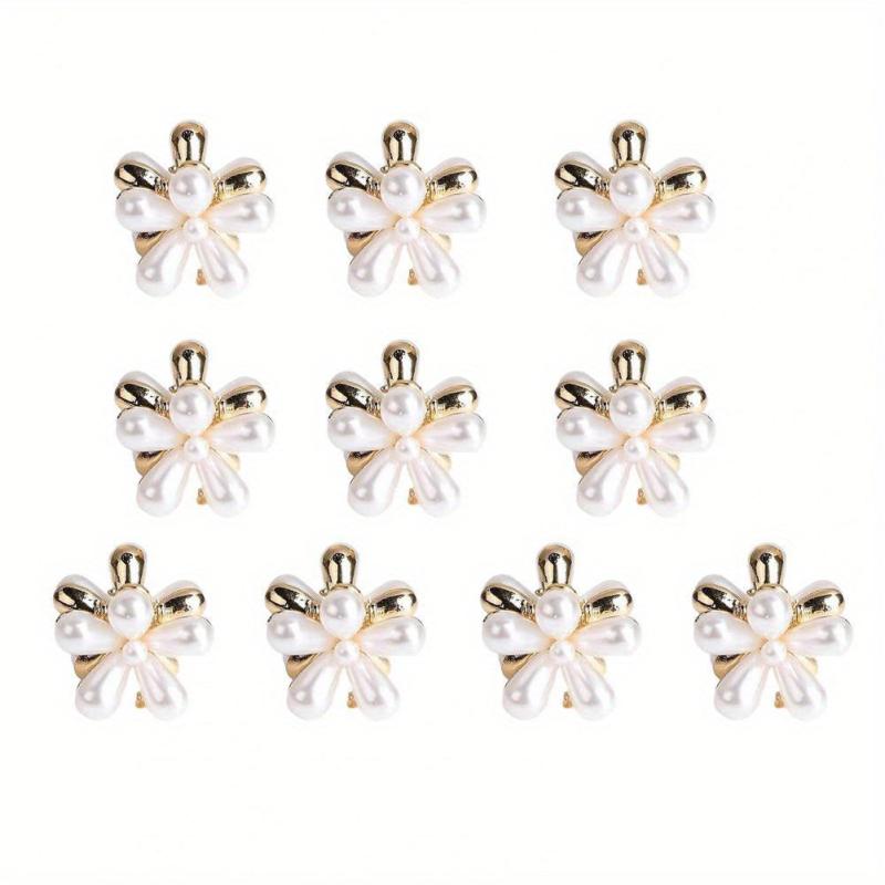 10pcs Faux Pearl Flower Hair Claw for Women