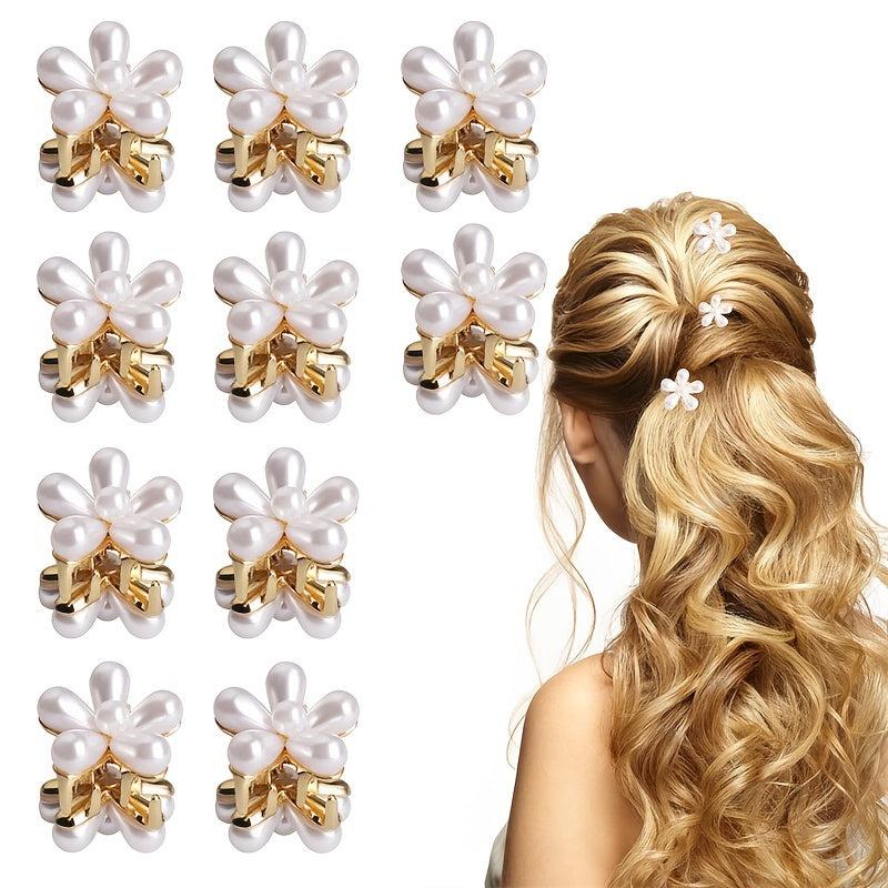 10pcs Mini Faux Pearl Hair Clips Flower Hair Claw Clip Wedding Accessories