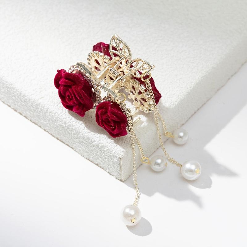 Rose & Tassel Hair Claw Clip Resin Hairgrip Non Slip Hair Accessory