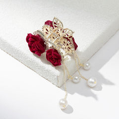 Rose & Tassel Hair Claw Clip Resin Hairgrip Non Slip Hair Accessory
