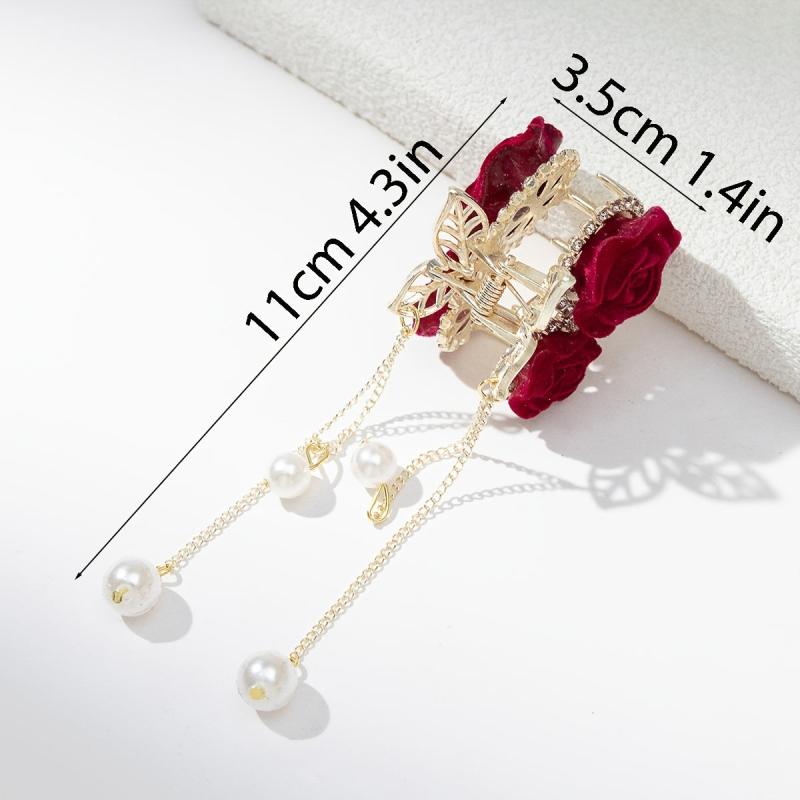 Rose & Tassel Hair Claw Clip Resin Hairgrip Non Slip Hair Accessory