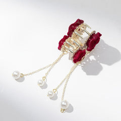 Rose & Tassel Hair Claw Clip Resin Hairgrip Non Slip Hair Accessory