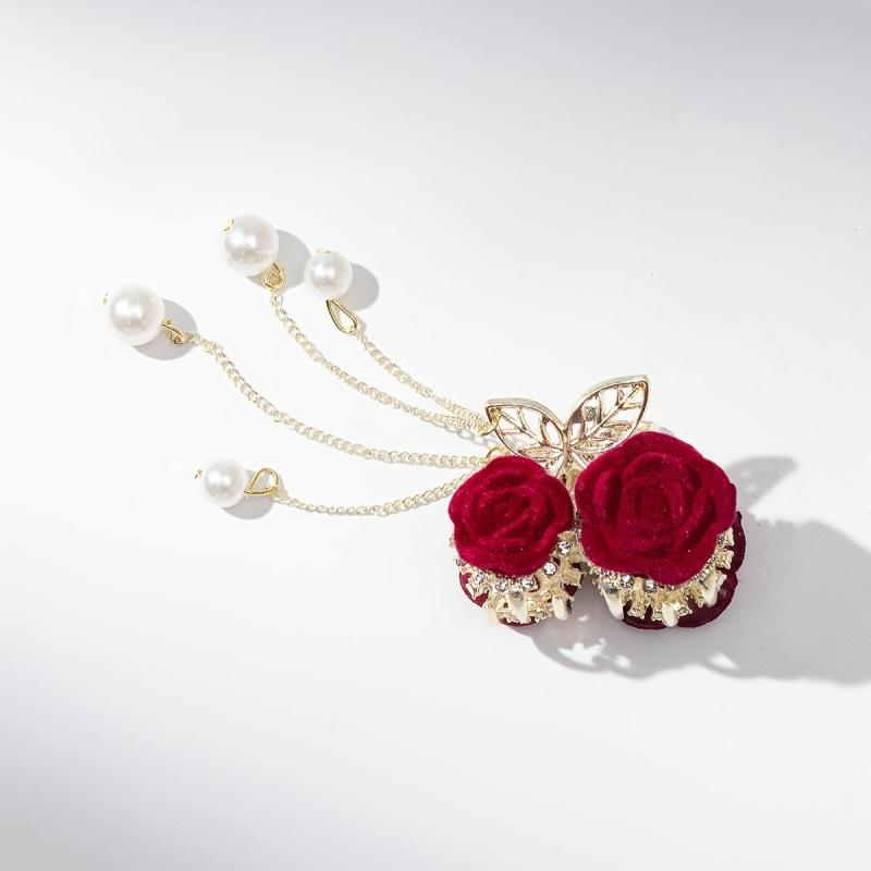 Rose & Tassel Hair Claw Clip Resin Hairgrip Non Slip Hair Accessory