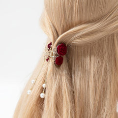 Rose & Tassel Hair Claw Clip Resin Hairgrip Non Slip Hair Accessory
