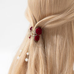 Rose & Tassel Hair Claw Clip Resin Hairgrip Non Slip Hair Accessory