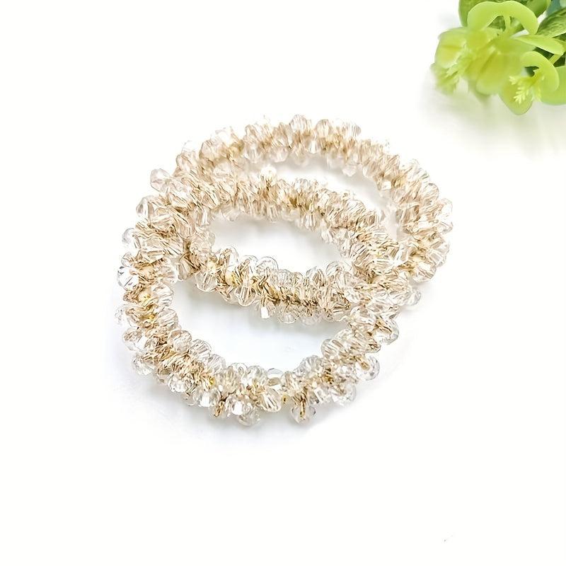 2 Packs Retro Crystal Head Rope Bracelet and Hair Tie