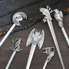 Vintage Viking Style Dragon Pattern Hair Stick Silvery Jewelry