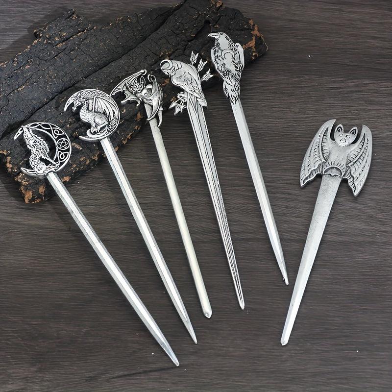 Vintage Viking Style Dragon Pattern Hair Stick Silvery Jewelry