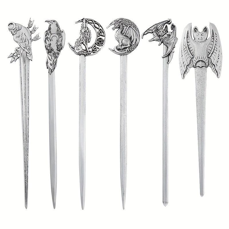 Vintage Viking Style Dragon Pattern Hair Stick Silvery Jewelry