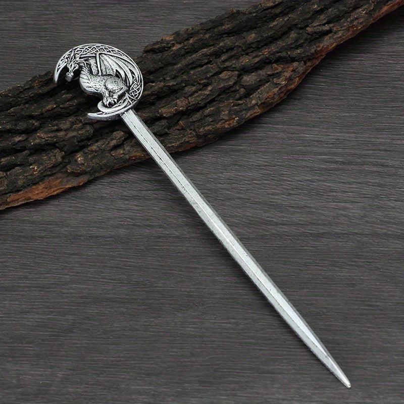 Vintage Viking Style Dragon Pattern Hair Stick Silvery Jewelry