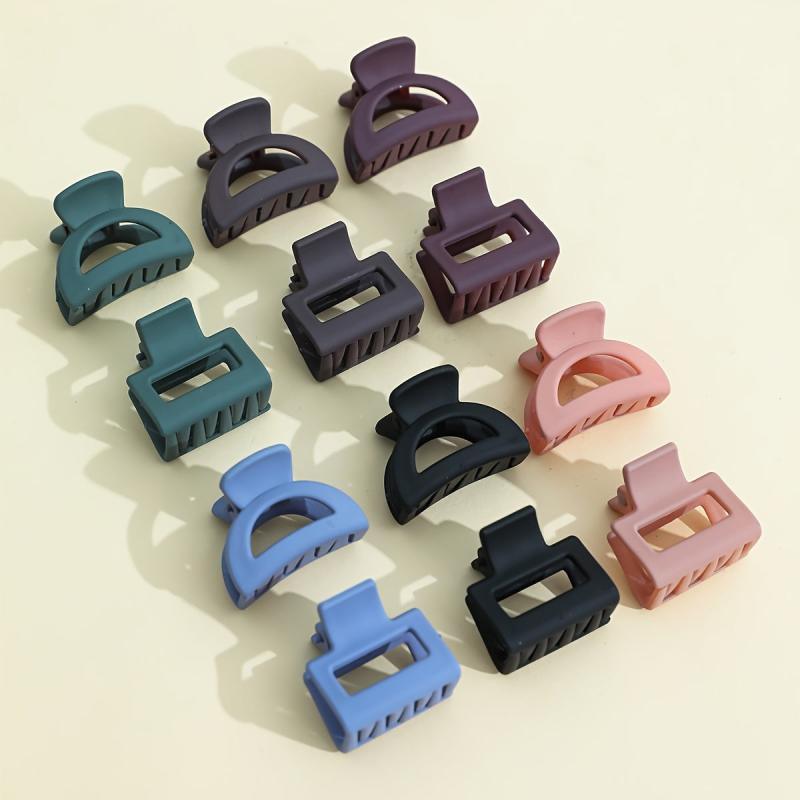 12pcs Mini Square Hair Claw Matte Ponytail Holder
