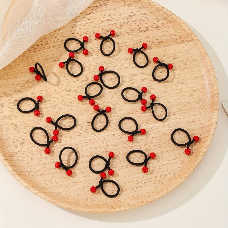 20pcs Mini Cherry Red Bean Rubber Bands Elastic Hair Tie Girls