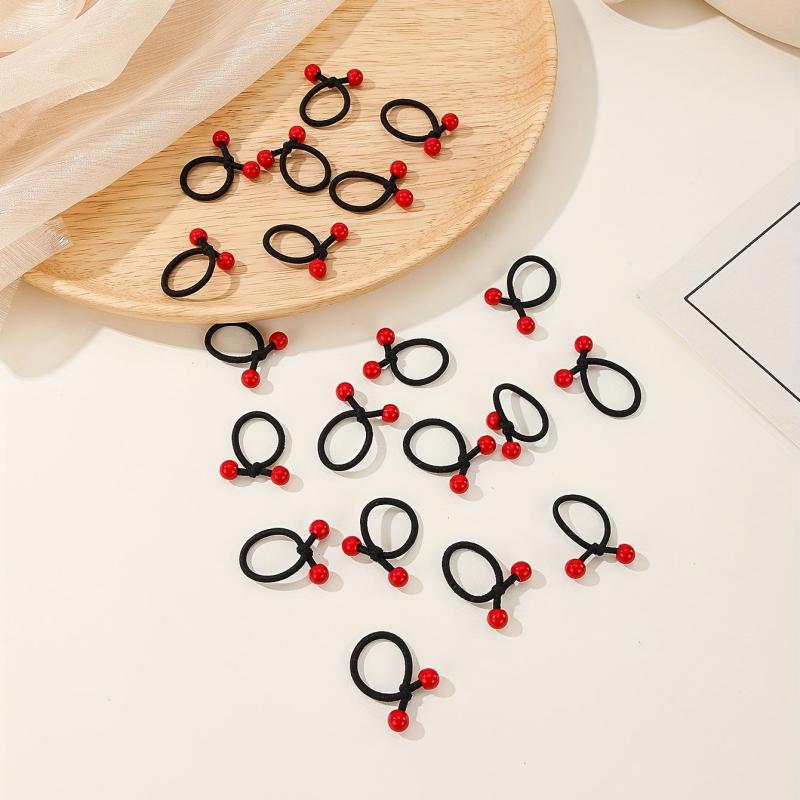 20pcs Mini Cherry Red Bean Rubber Bands Elastic Hair Tie Girls