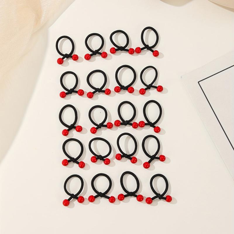 20pcs Mini Cherry Red Bean Rubber Bands Elastic Hair Tie Girls