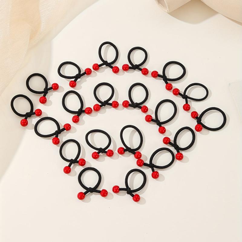 20pcs Mini Cherry Red Bean Rubber Bands Elastic Hair Tie Girls