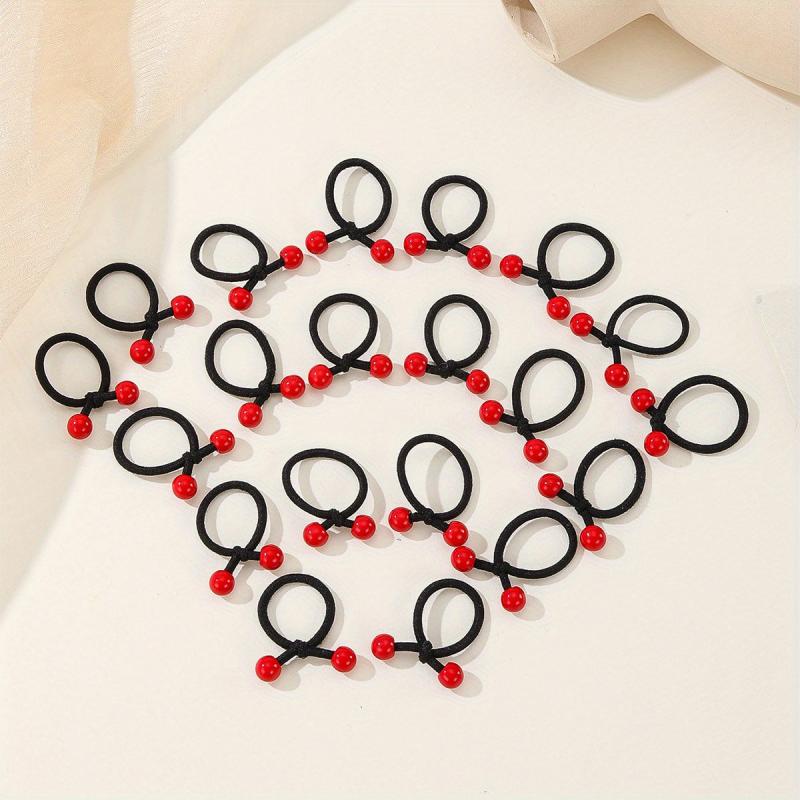 20pcs Mini Cherry Red Bean Rubber Bands Elastic Hair Tie Girls