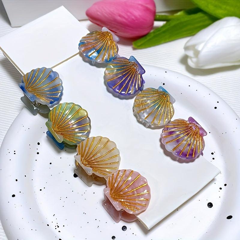 4pcs Sea Shell Shape Acetate Hair Claw Mini Shark Claw Hair Accessories