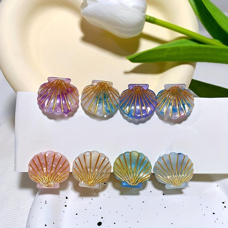 4pcs Sea Shell Shape Acetate Hair Claw Mini Shark Claw Hair Accessories