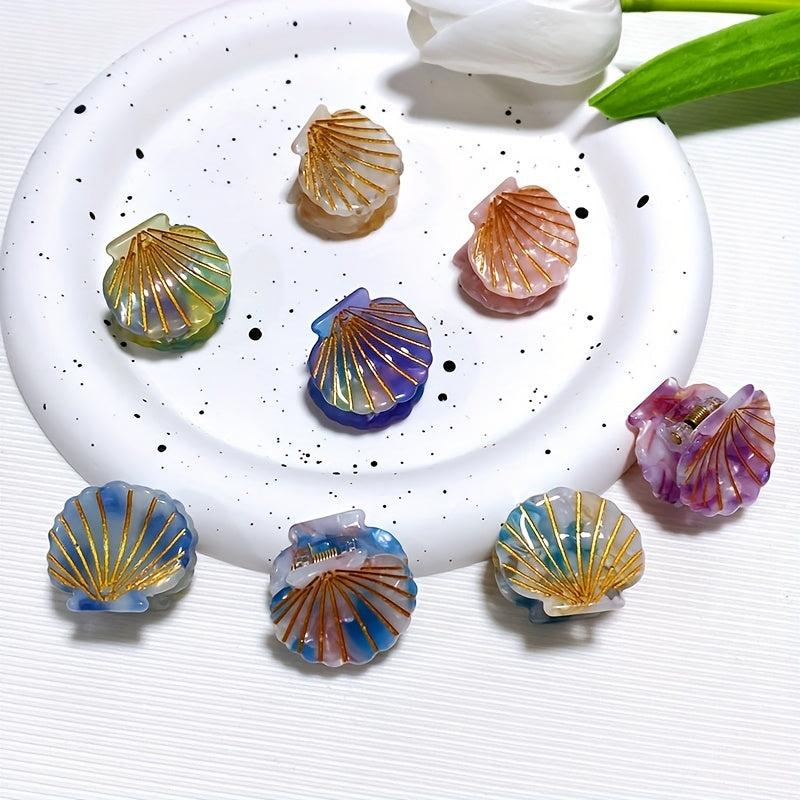 4pcs Sea Shell Shape Acetate Hair Claw Mini Shark Claw Hair Accessories