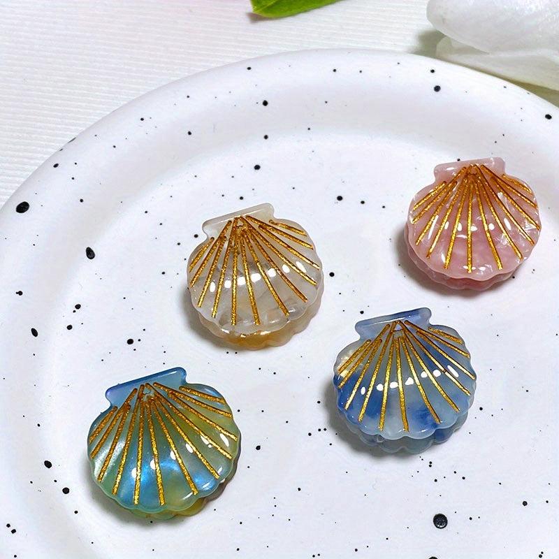 4pcs Sea Shell Shape Acetate Hair Claw Mini Shark Claw Hair Accessories