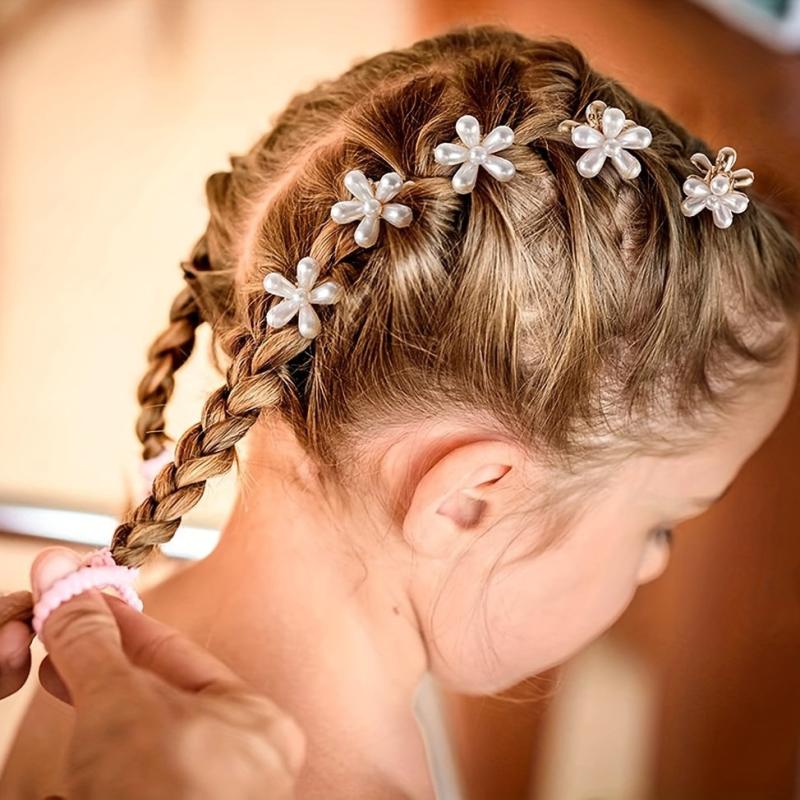 10 Pcs Mini Pearl Hair Claw Clips Flower Decor Hair Accessories Women Girls