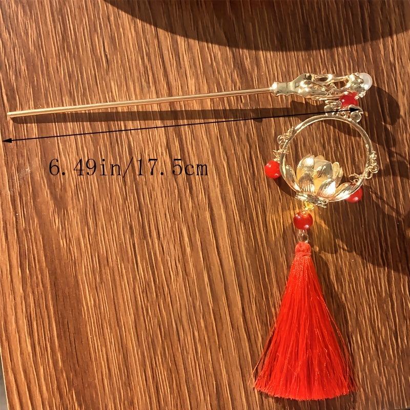 Vintage Hair Pin With Lotus Lantern Tassel Retro Style Palace Hairpin