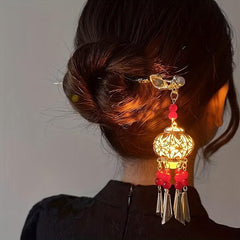 Vintage Hair Pin With Lotus Lantern Tassel Retro Style Palace Hairpin