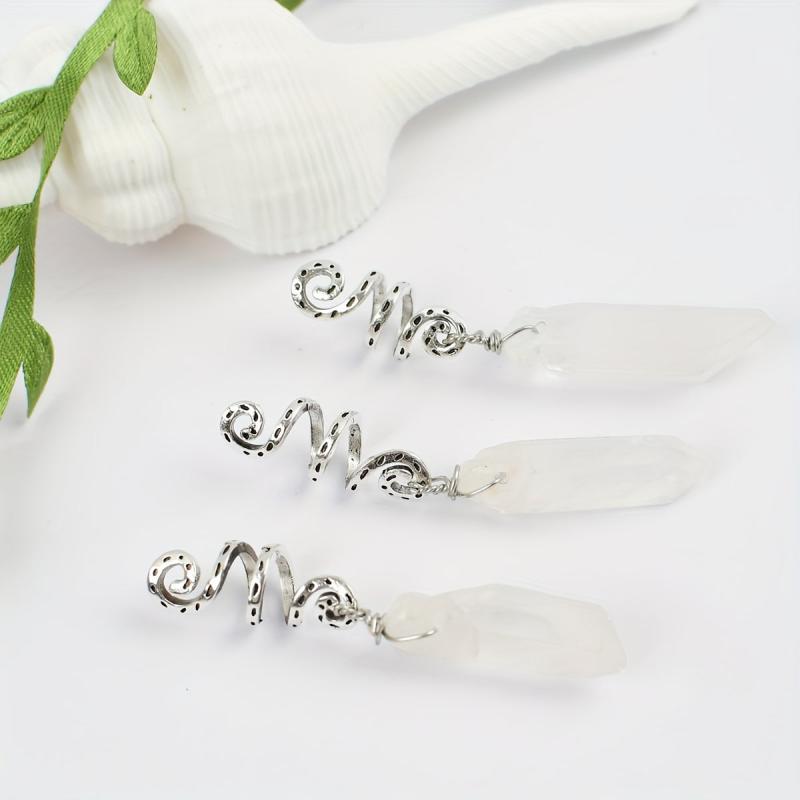 3pc Natural Crystal Swirl Bead Hair Ring Charm Hair Accessories