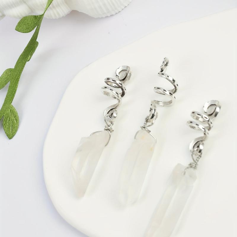 3pc Natural Crystal Swirl Bead Hair Ring Charm Hair Accessories