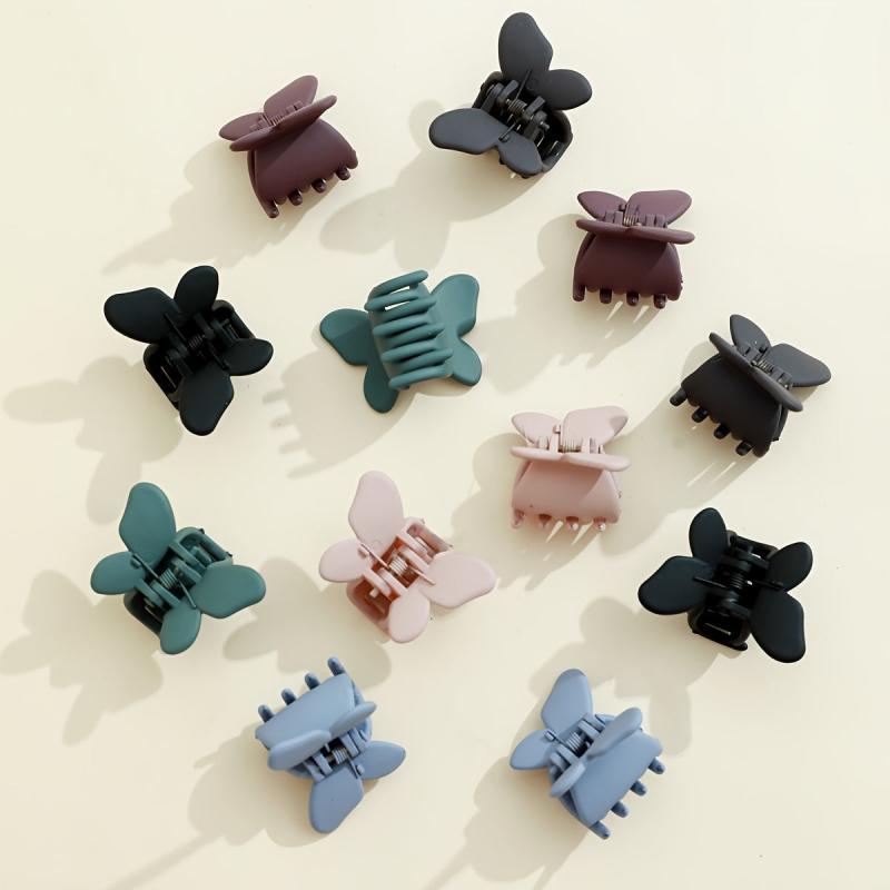 12pcs Matte Mini Butterfly Shape Hair Claw Plastic Shark Claw Hair Accessories