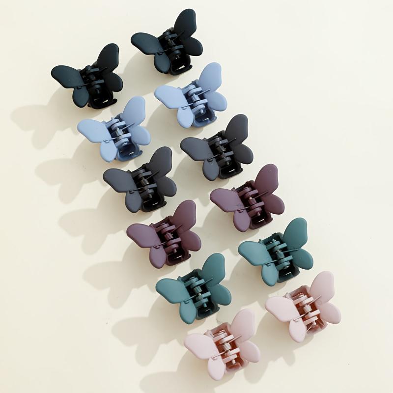 12pcs Matte Mini Butterfly Shape Hair Claw Plastic Shark Claw Hair Accessories