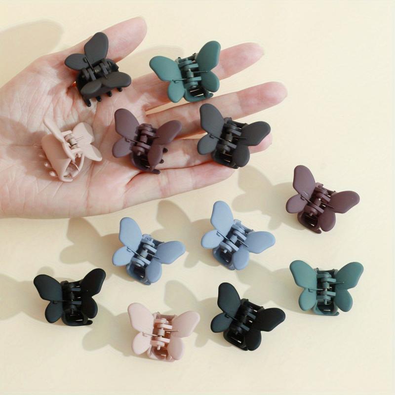 12pcs Matte Mini Butterfly Shape Hair Claw Plastic Shark Claw Hair Accessories