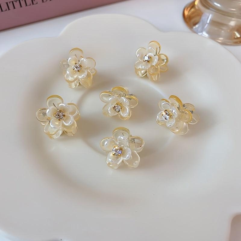 8pcs Rhinestone Mini Flower Hair Claw Clip Clear Grip Accessory