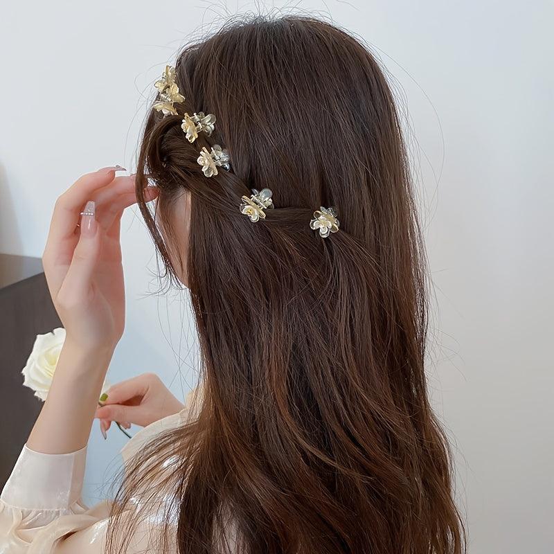 8pcs Rhinestone Mini Flower Hair Claw Clip Clear Grip Accessory