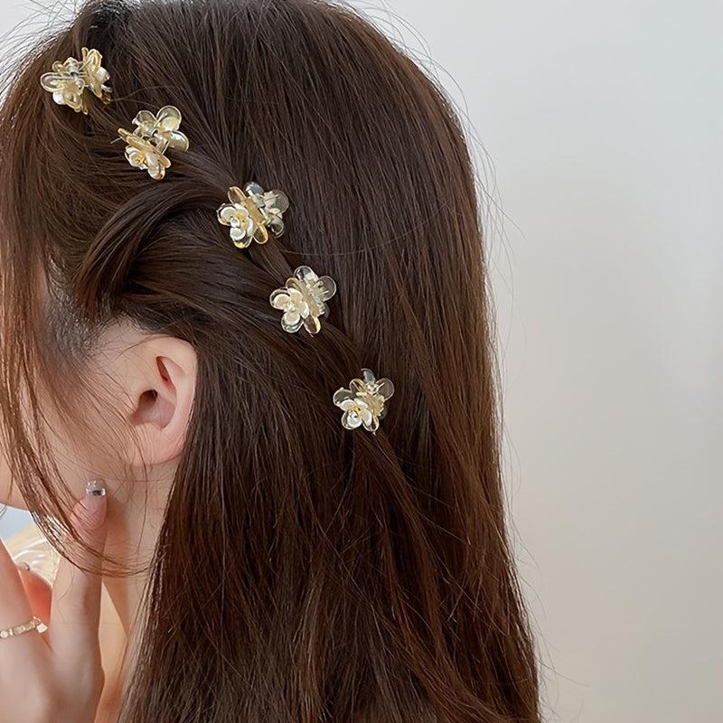8pcs Rhinestone Mini Flower Hair Claw Clip Clear Grip Accessory