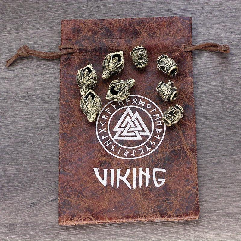 8pcs Viking Braids Ring Wolf Head Beads for Bracelets DIY
