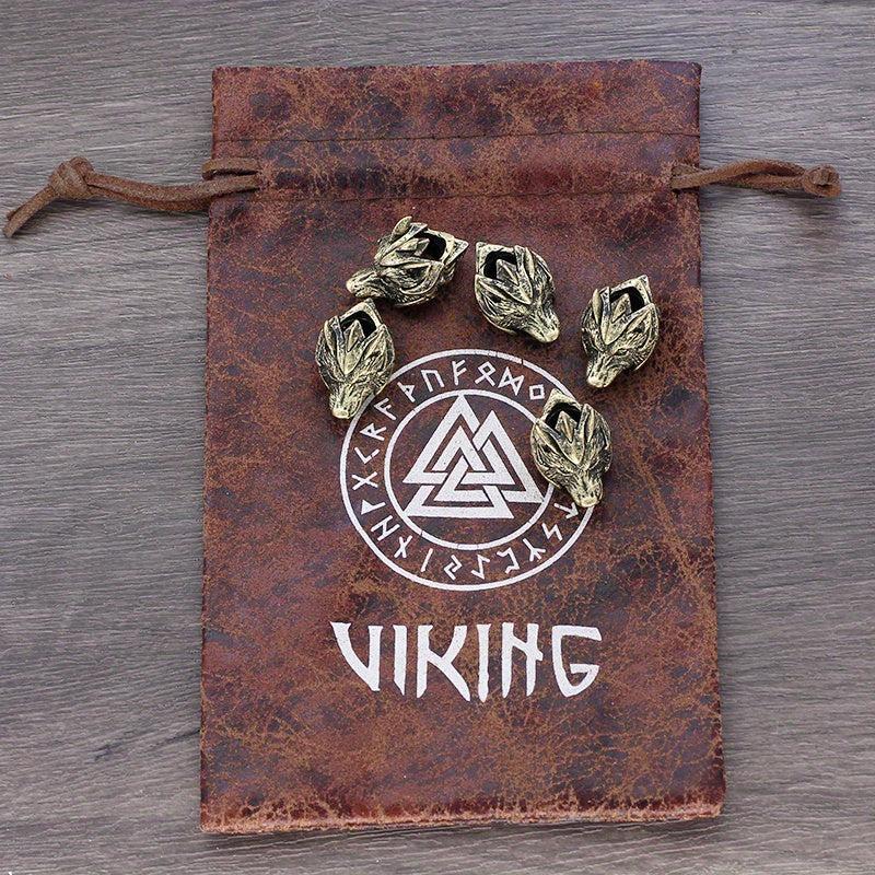 8pcs Viking Braids Ring Wolf Head Beads for Bracelets DIY