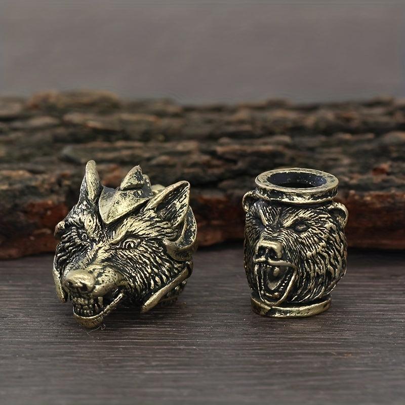 8pcs Viking Braids Ring Wolf Head Beads for Bracelets DIY