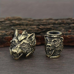 8pcs Viking Braids Ring Wolf Head Beads for Bracelets DIY