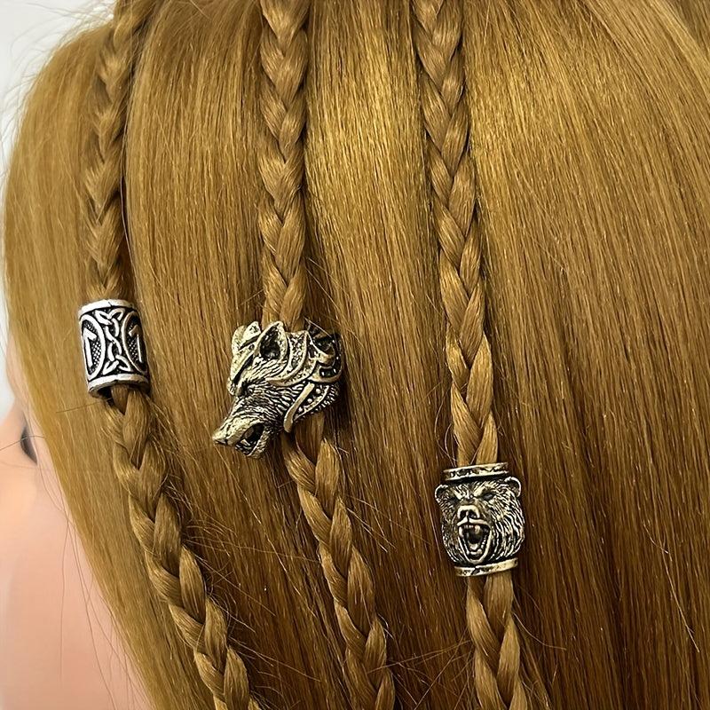 8pcs Viking Braids Ring Wolf Head Beads for Bracelets DIY