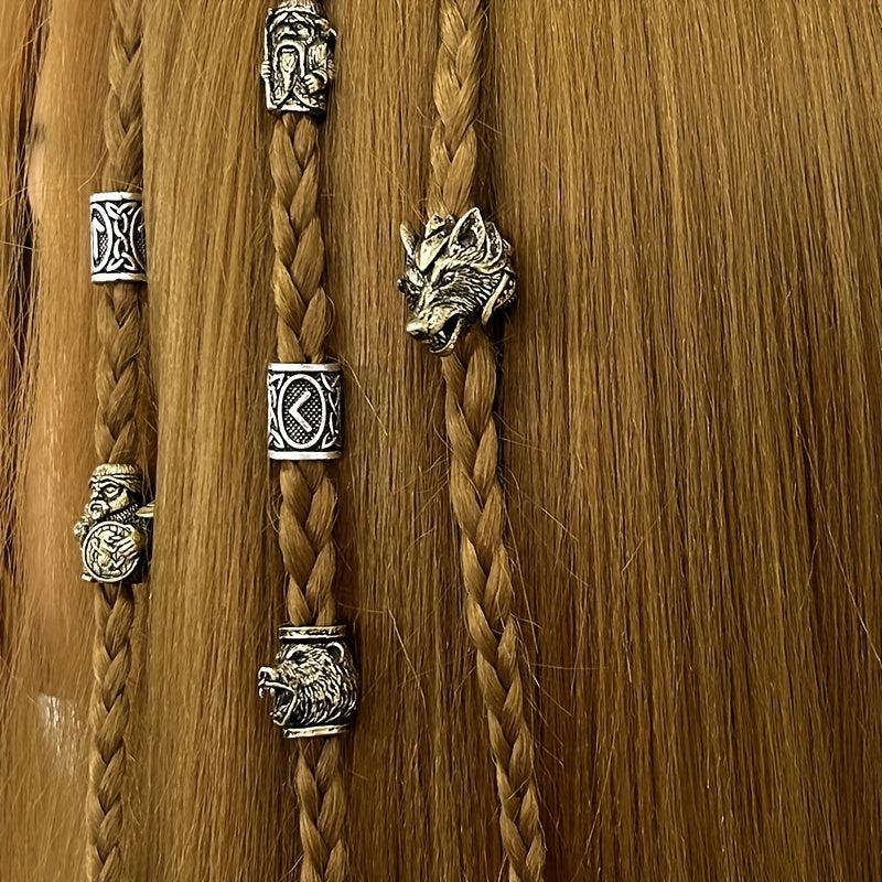 8pcs Viking Braids Ring Wolf Head Beads for Bracelets DIY