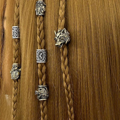 8pcs Viking Braids Ring Wolf Head Beads for Bracelets DIY
