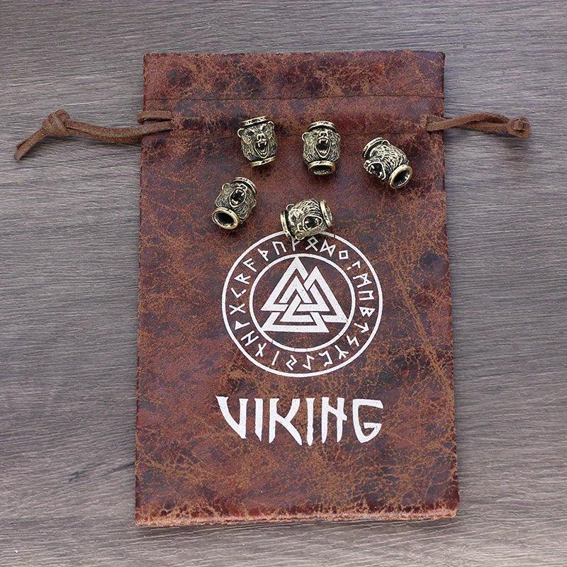 8pcs Viking Braids Ring Wolf Head Beads for Bracelets DIY