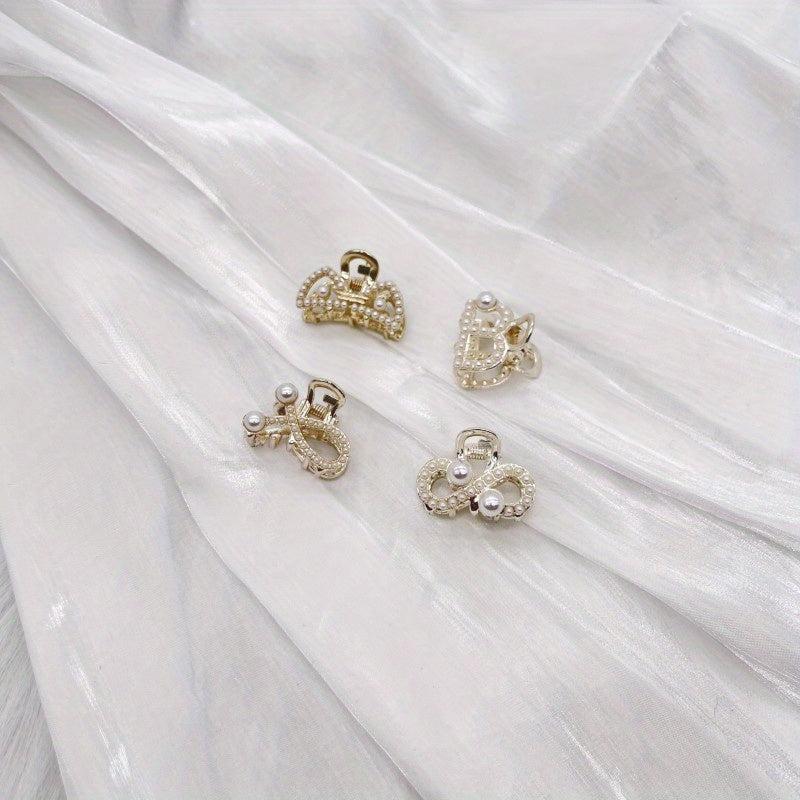 Faux Pearl Mini Hair Claw Braided Metal Bangs Clip