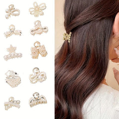 Faux Pearl Mini Hair Claw Braided Metal Bangs Clip