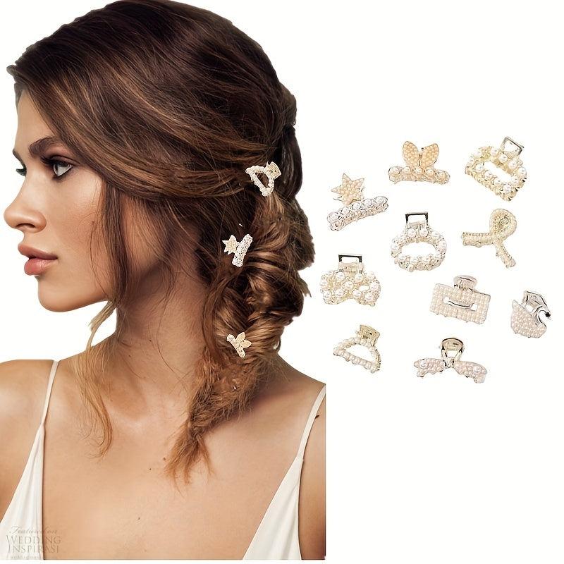 Faux Pearl Mini Hair Claw Braided Metal Bangs Clip