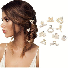 Faux Pearl Mini Hair Claw Braided Metal Bangs Clip